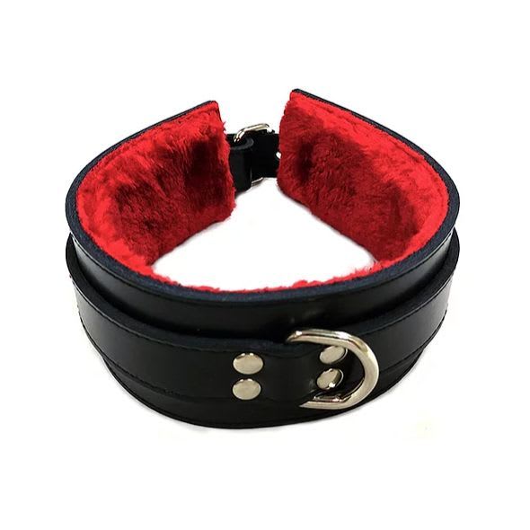 Fur Collar Black/Red Leather