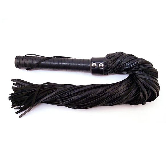 Flogger With Leather Handle & Stripes Black