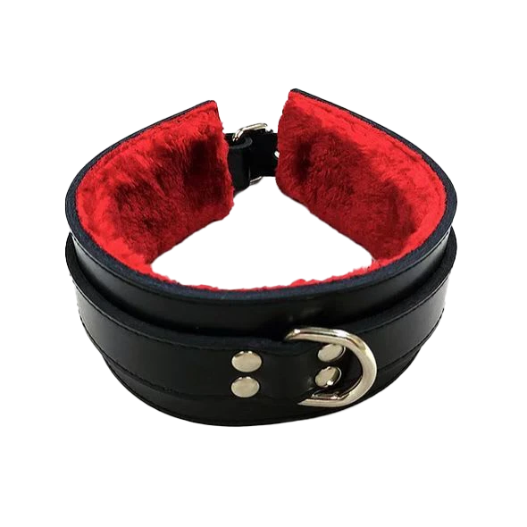 Fur Collar Black/Red Leather
