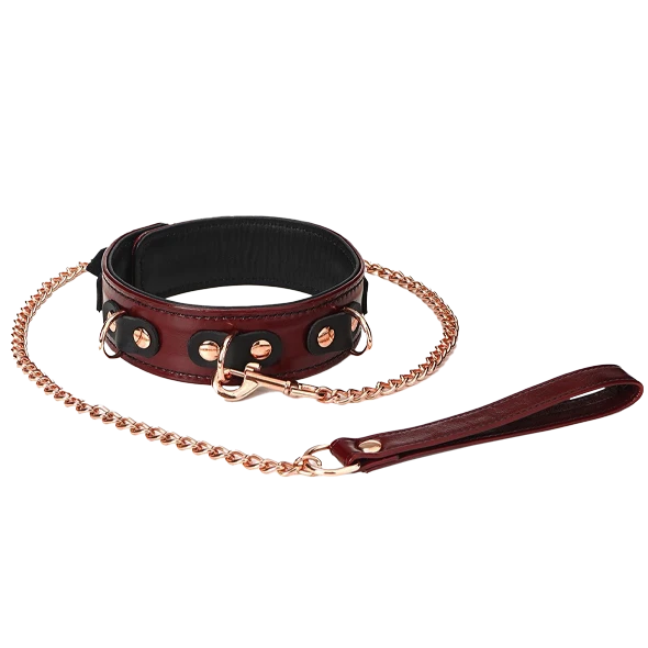 Weinrot - Leder Deluxe-Halsband mit Kette, Leine und sperren Hot Octopuss Weinrot - Leder Deluxe-Halsband mit Kette, Leine und sperren Hot Octopuss
