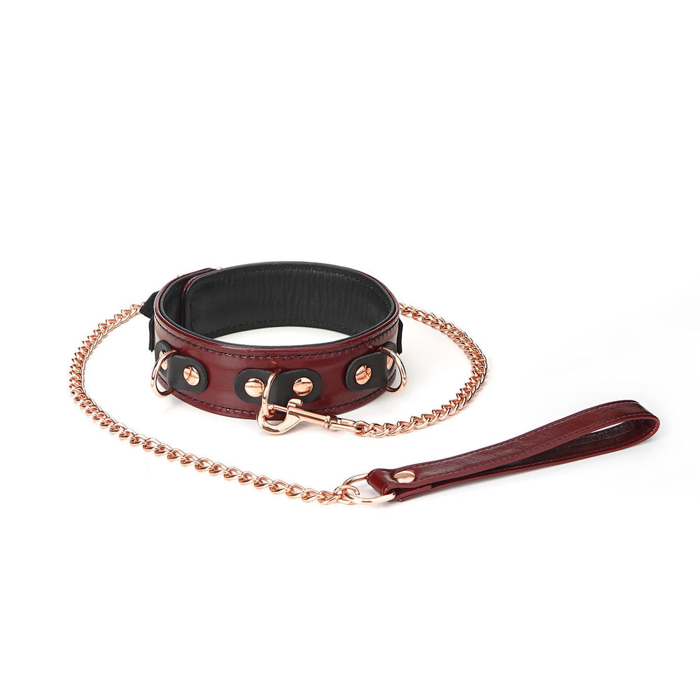 Weinrot - Leder
 Deluxe-Halsband mit
 Kette, Leine und
 sperren