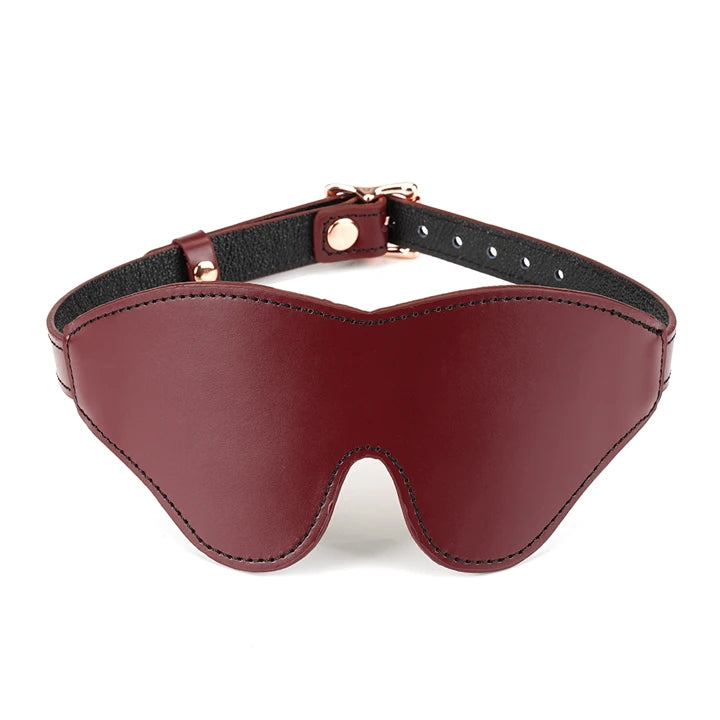 Wine Red - Leather Blindfold with Rose Gold Buckle