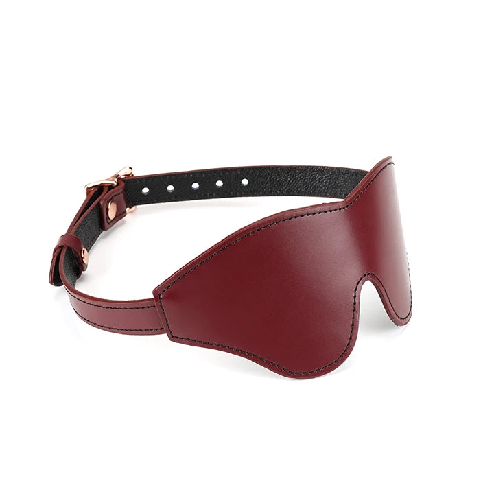 Wine Red - Leather Blindfold with Rose Gold Buckle